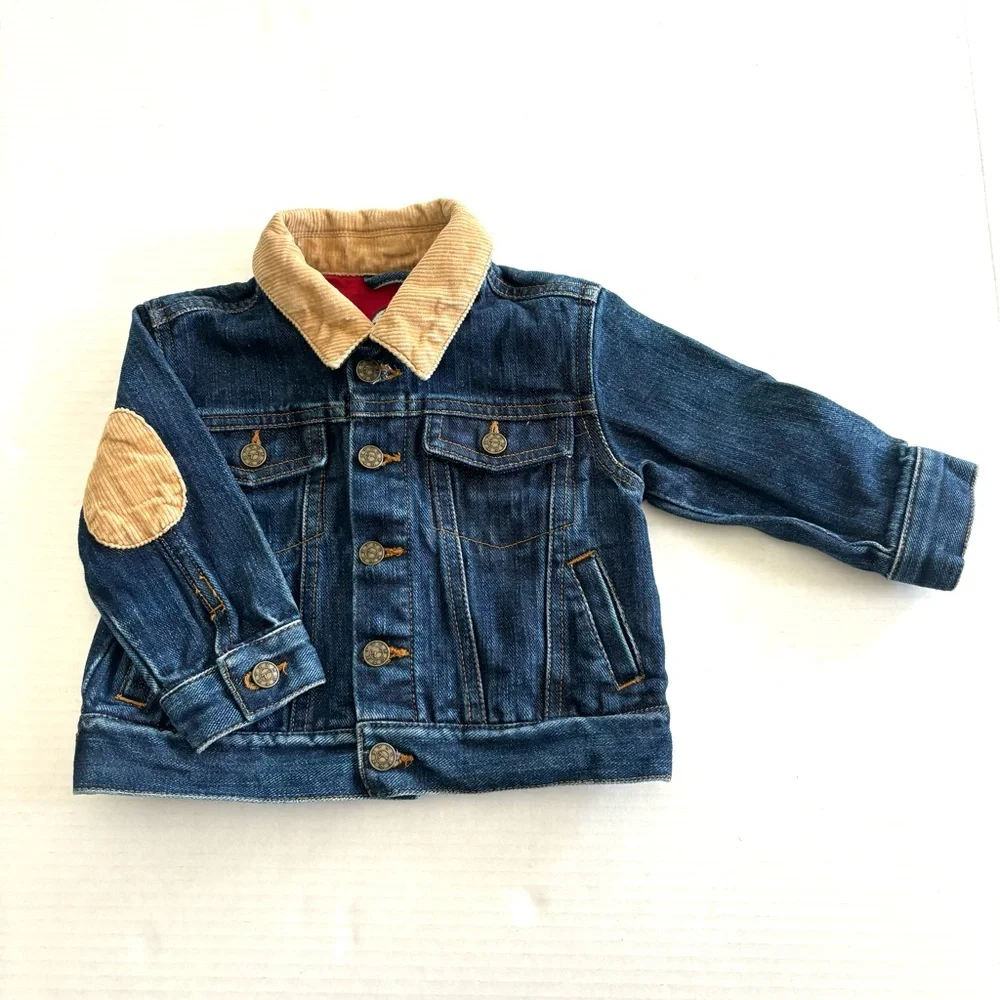 Talbots Kids Denim Jean Barn Jacket Corduroy Collar Elbow Patches Toddler 12 Mon